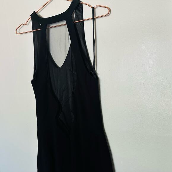 THEIA Women's Black Matte Mesh Cut Out Back Fitted Gown Maxi Dress Size 4 - Picture 9 of 16